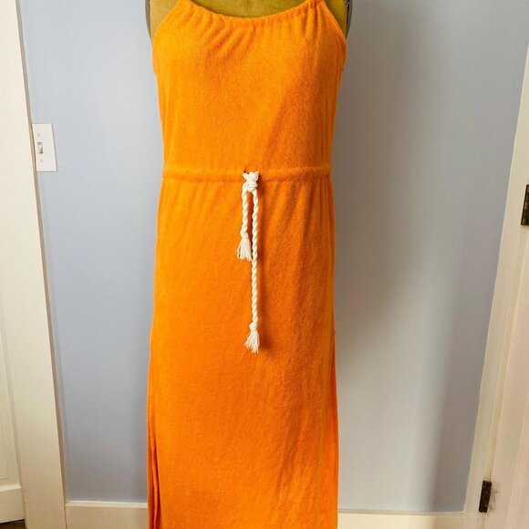 Vintage 1970s Orange Terrycloth Bathing Suit Cover Up Dress Size Small / Medium - Picture 2 of 11